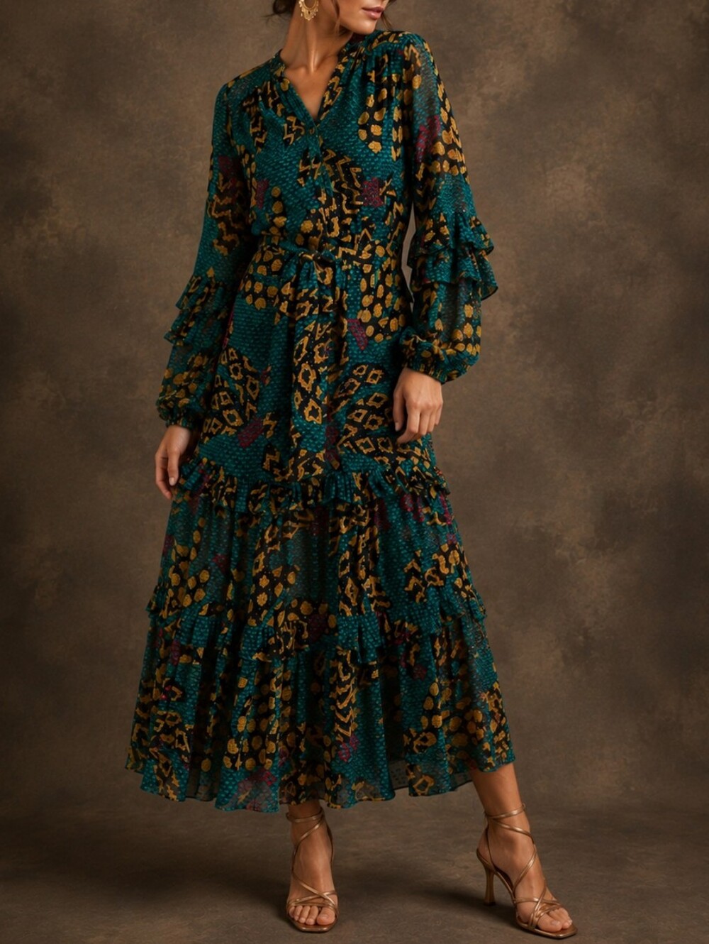NWT FARM RIO | $395 Teal Ethnic Banana Maxi Dress